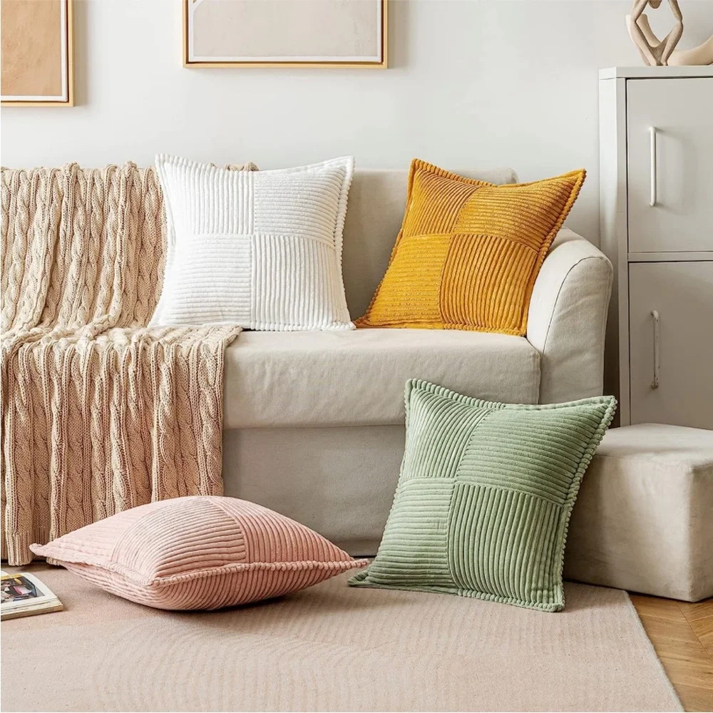 Sunflower Yellow Corduroy Decorative Farmhouse Luxury Soft Pillow Cover Cute Set